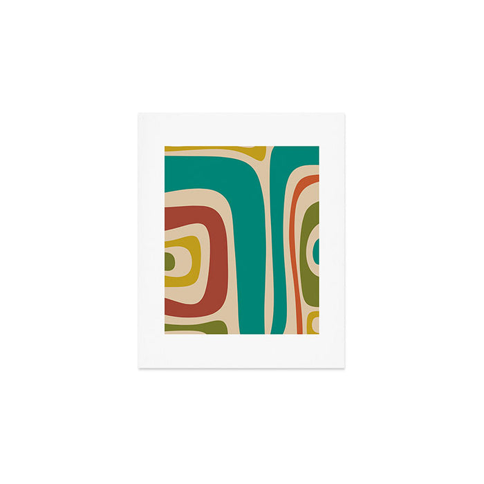 Tiki Minimalist Mid-Century Modern Abstract Pattern in Mid Mod Teal Orange Olive Mustard Beige Art Print Gallery Image 1