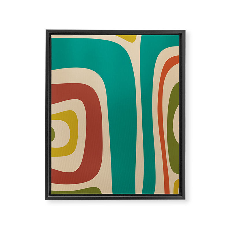 Tiki Minimalist Mid-Century Modern Abstract Pattern in Mid Mod Teal Orange Olive Mustard Beige Framed Canvas Print Gallery Image 6