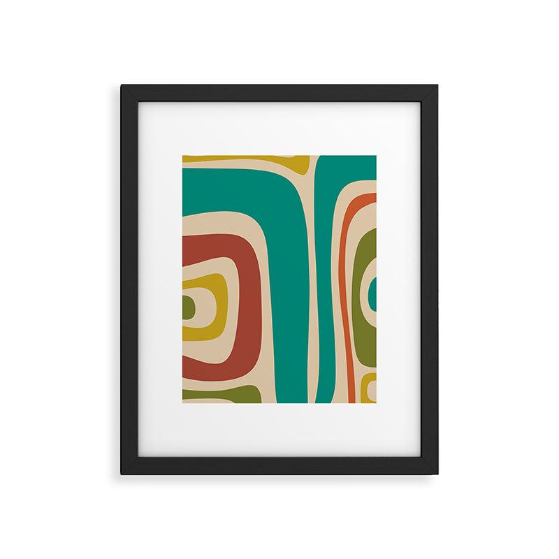 Tiki Minimalist Mid-Century Modern Abstract Pattern in Mid Mod Teal Orange Olive Mustard Beige Framed Art Print Gallery Image 4