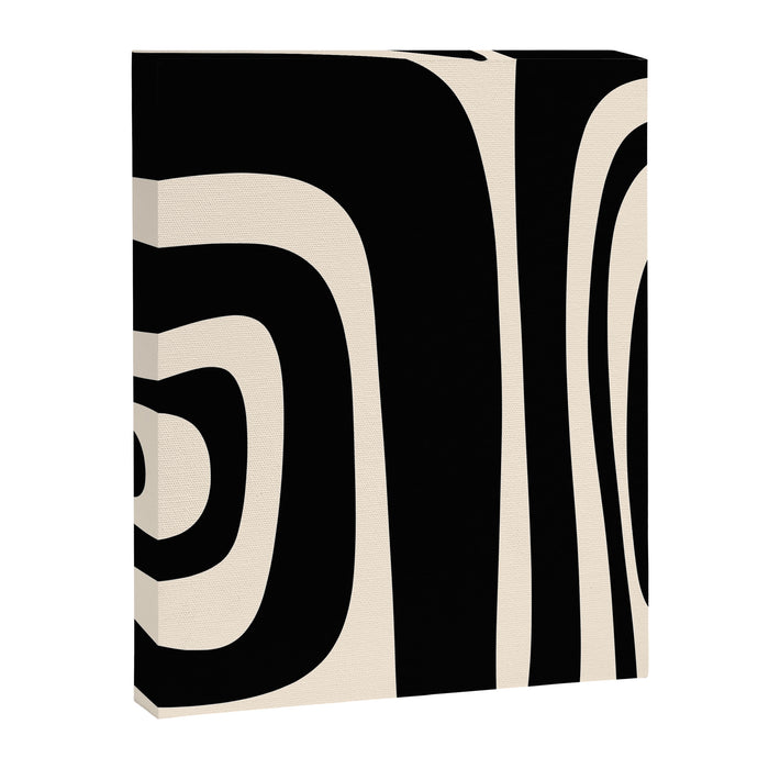 Tiki Minimalist Mid-Century Modern Abstract Pattern Black and Almond Cream Canvas Print Gallery Image 1