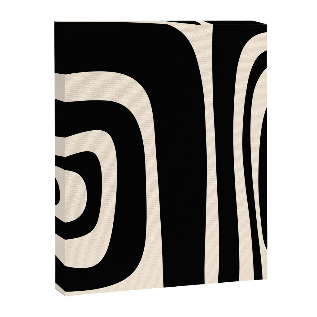 Tiki Minimalist Mid-Century Modern Abstract Pattern Black and Almond Cream Canvas Print Gallery Image 6