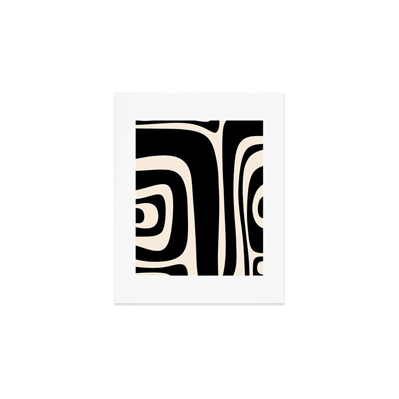 Tiki Minimalist Mid-Century Modern Abstract Pattern Black and Almond Cream Art Print Gallery Image 1