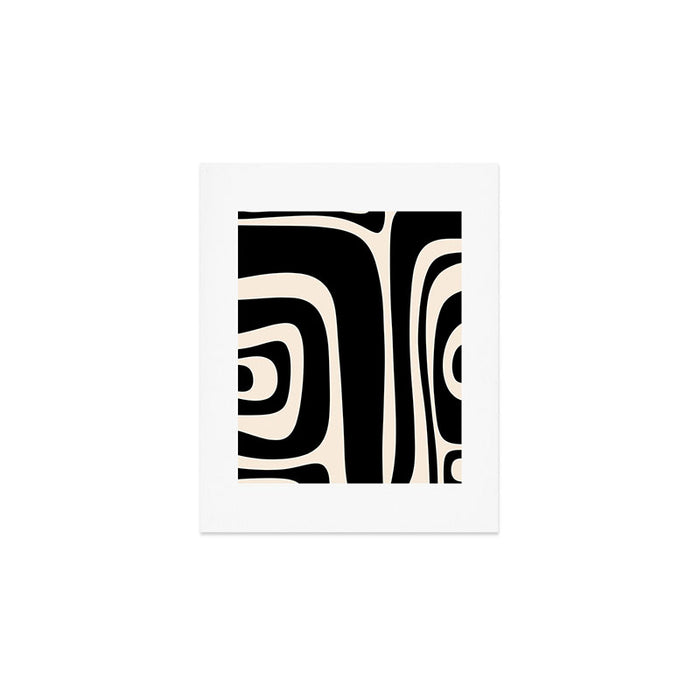 Tiki Minimalist Mid-Century Modern Abstract Pattern Black and Almond Cream Art Print Gallery Image 1