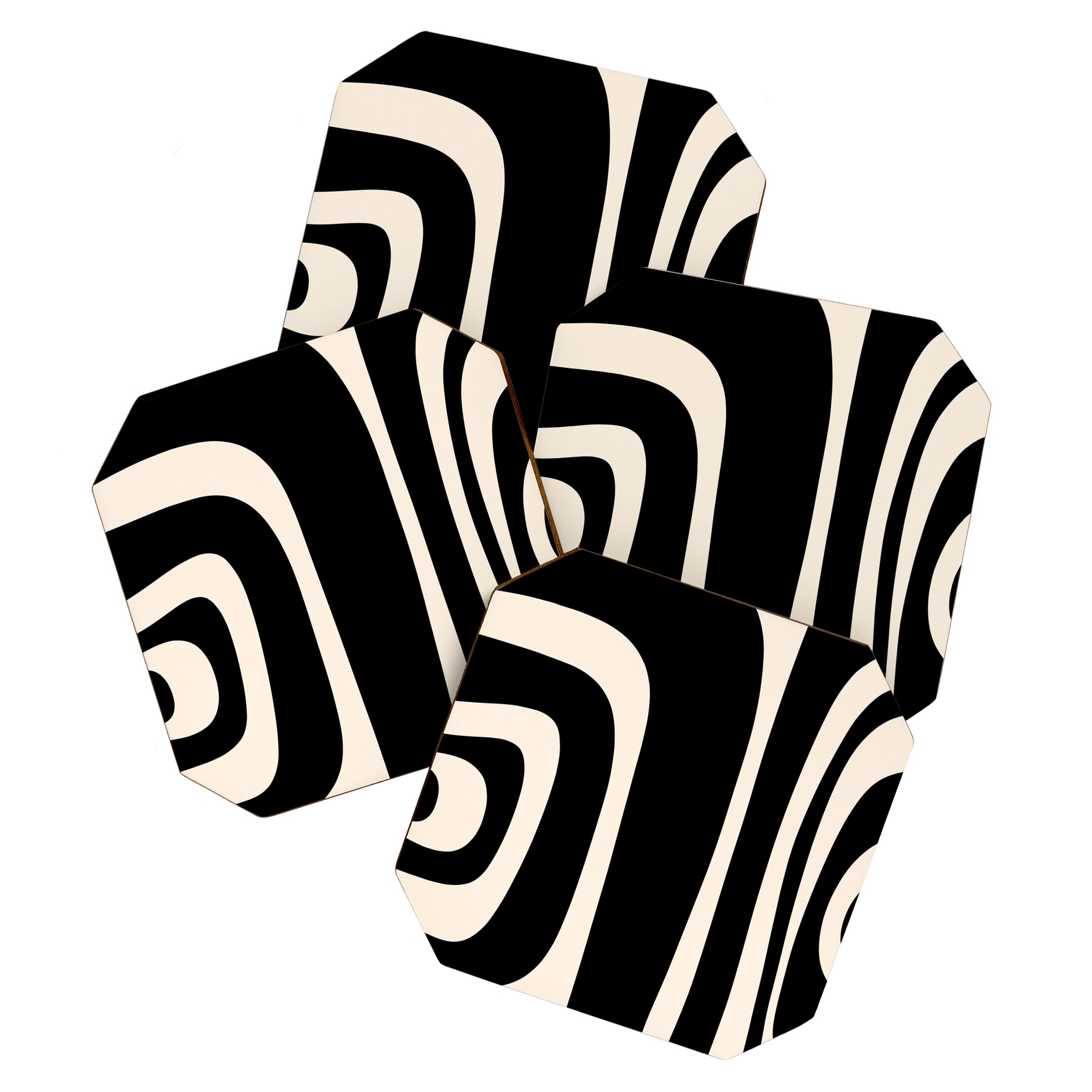 Tiki Minimalist Mid-Century Modern Abstract Pattern Black and Almond Cream Coaster Gallery Image 1