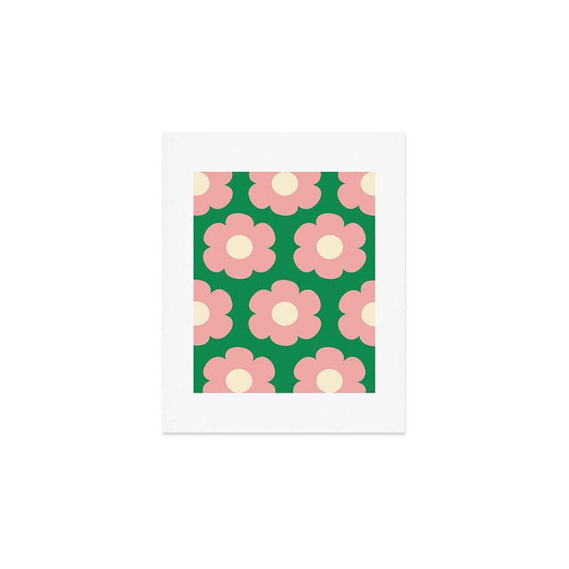 Tivoli Flowers Retro Floral Pattern Green Pink Cream Art Print Gallery Image 1