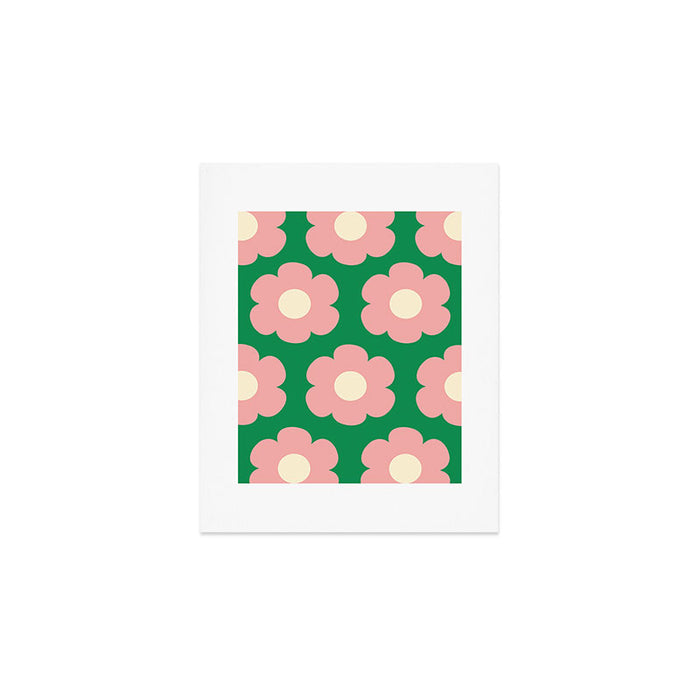Tivoli Flowers Retro Floral Pattern Green Pink Cream Art Print Gallery Image 1