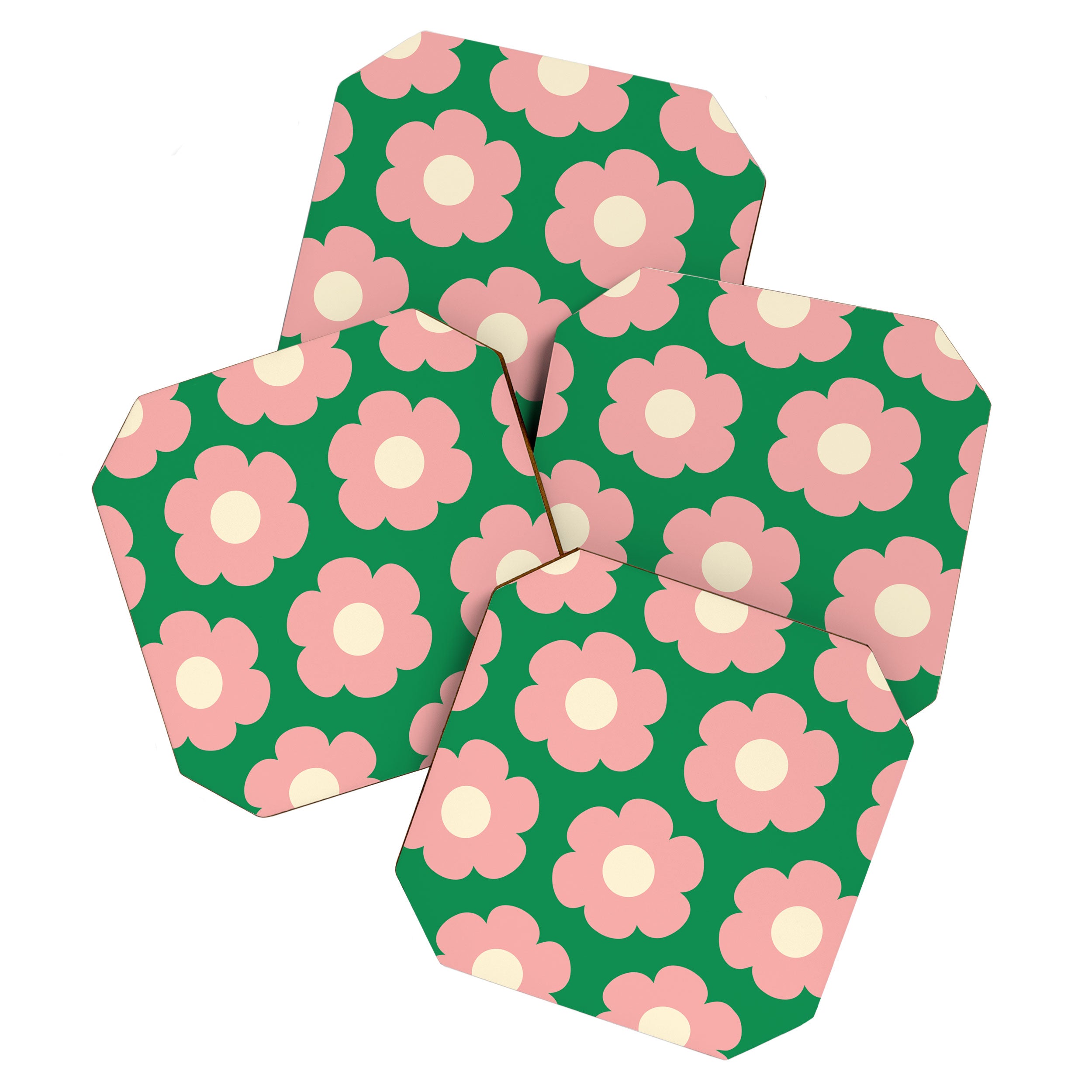 Tivoli Flowers Retro Floral Pattern Green Pink Cream Coaster Gallery Image 1