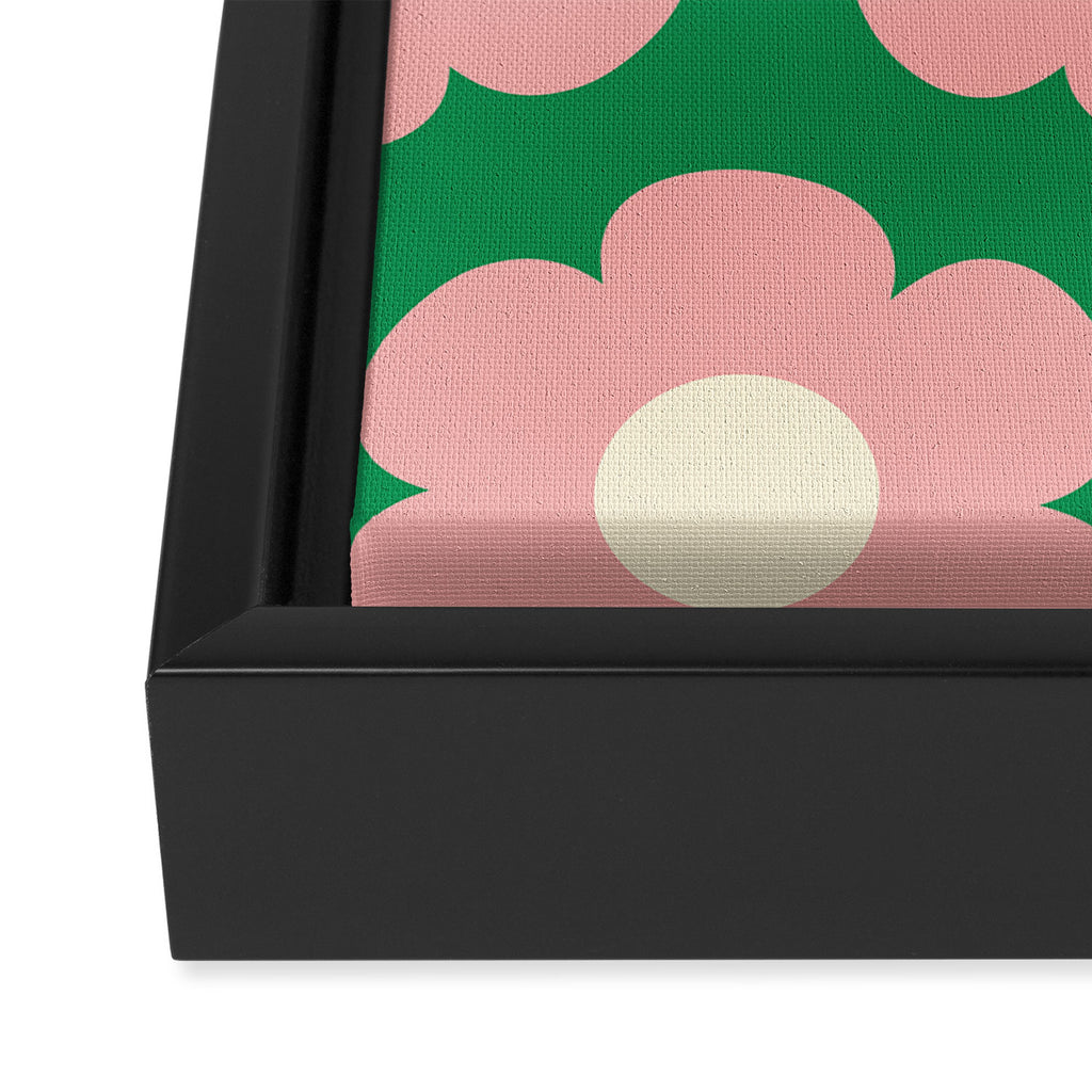 Tivoli Flowers Retro Floral Pattern Green Pink Cream Framed Canvas Print Gallery Image 3