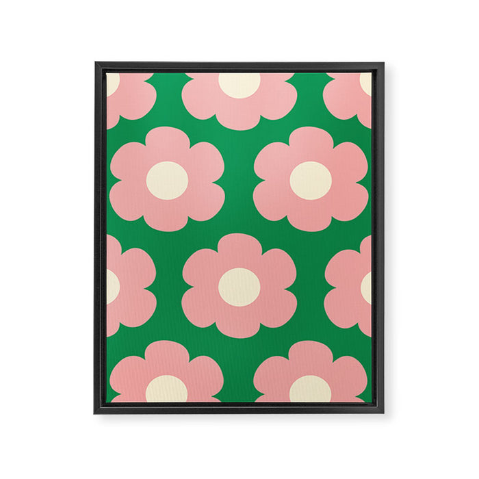 Tivoli Flowers Retro Floral Pattern Green Pink Cream Framed Canvas Print Gallery Image 1