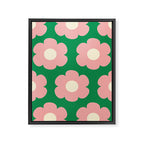 Tivoli Flowers Retro Floral Pattern Green Pink Cream Framed Canvas Print Gallery Image 8