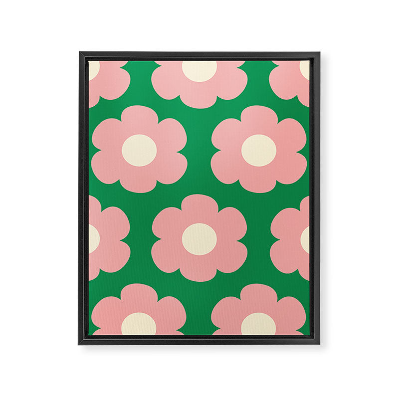 Tivoli Flowers Retro Floral Pattern Green Pink Cream Framed Canvas Print Gallery Image 8