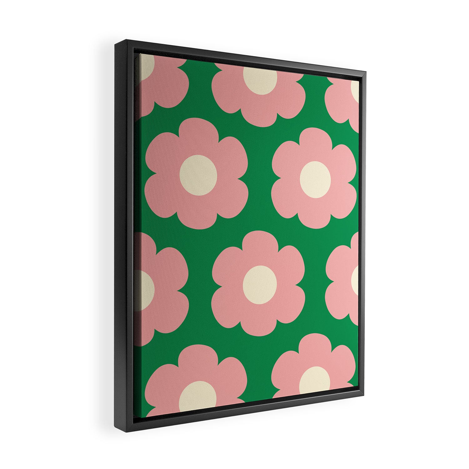 Tivoli Flowers Retro Floral Pattern Green Pink Cream Framed Canvas Print Gallery Image 2
