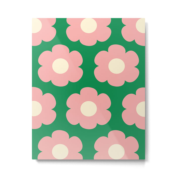 Tivoli Flowers Retro Floral Pattern Green Pink Cream Metal Print Gallery Image 1