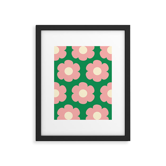 Tivoli Flowers Retro Floral Pattern Green Pink Cream Framed Art Print Gallery Image 1