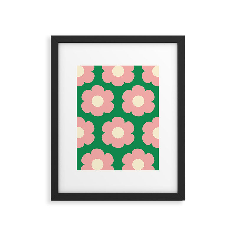 Tivoli Flowers Retro Floral Pattern Green Pink Cream Framed Art Print Gallery Image 6