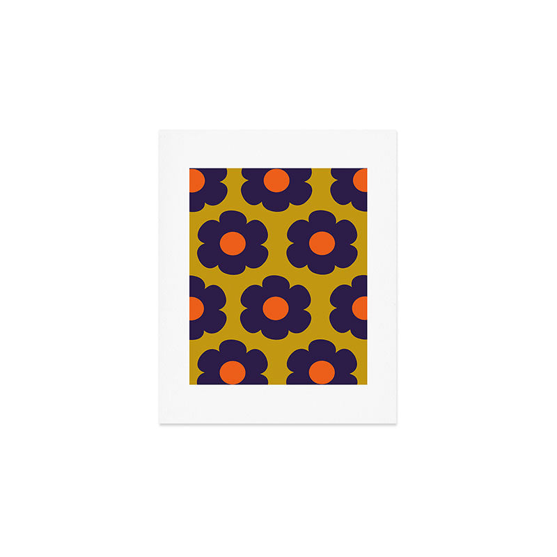 Tivoli Flowers Retro Floral Pattern Avocado Lime Blue Orange Art Print Gallery Image 1