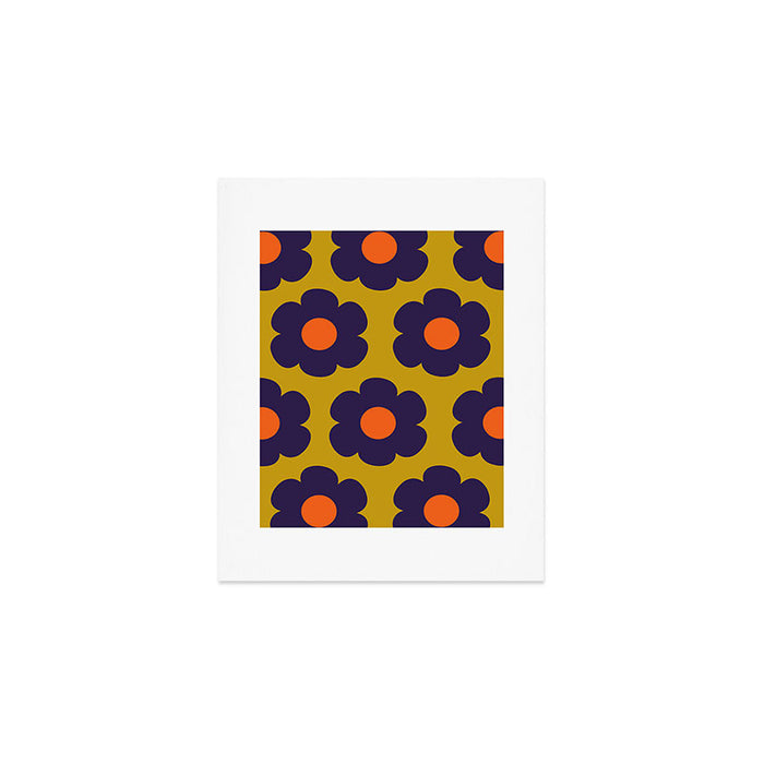 Tivoli Flowers Retro Floral Pattern Avocado Lime Blue Orange Art Print Gallery Image 1