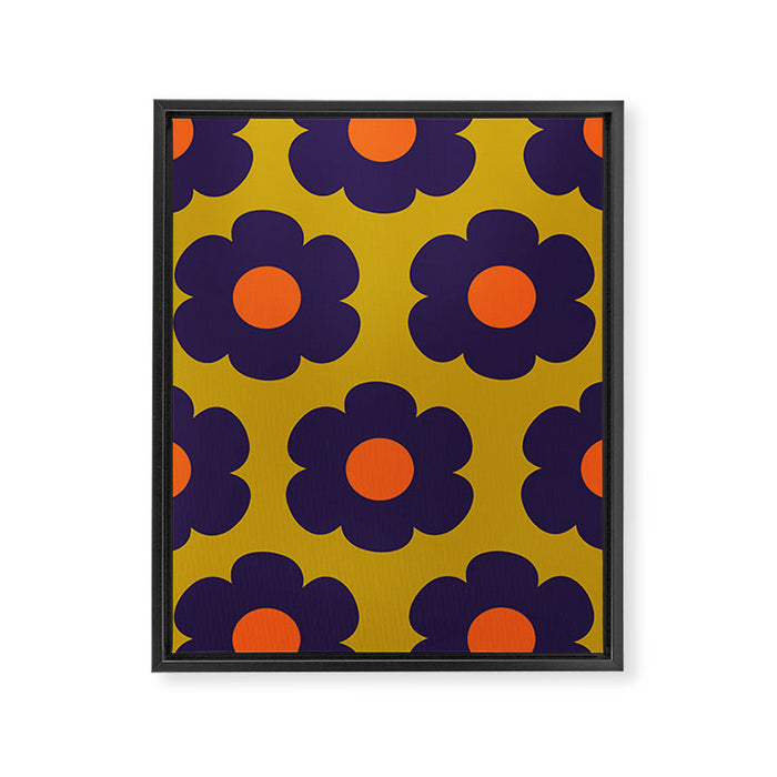 Tivoli Flowers Retro Floral Pattern Avocado Lime Blue Orange Framed Canvas Print Gallery Image 1