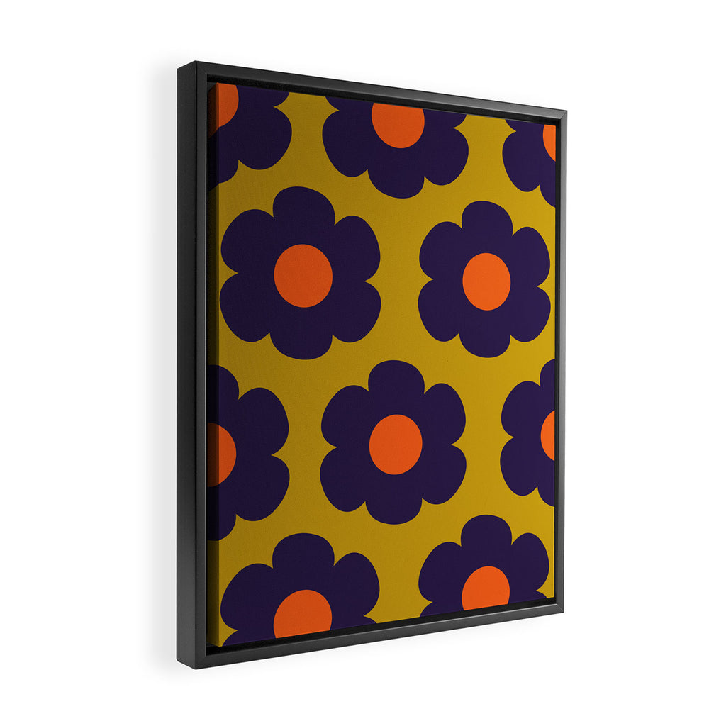 Tivoli Flowers Retro Floral Pattern Avocado Lime Blue Orange Framed Canvas Print Gallery Image 2