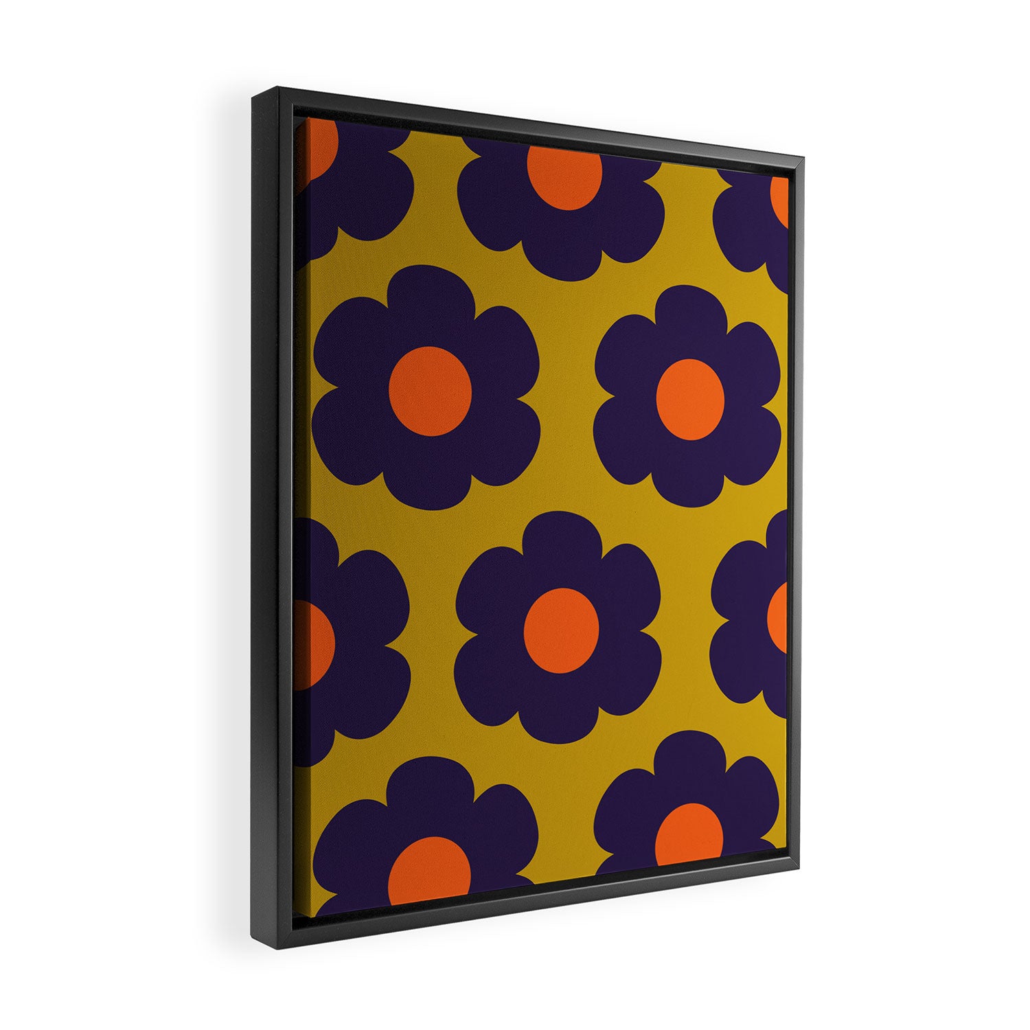 Tivoli Flowers Retro Floral Pattern Avocado Lime Blue Orange Framed Canvas Print Gallery Image 2