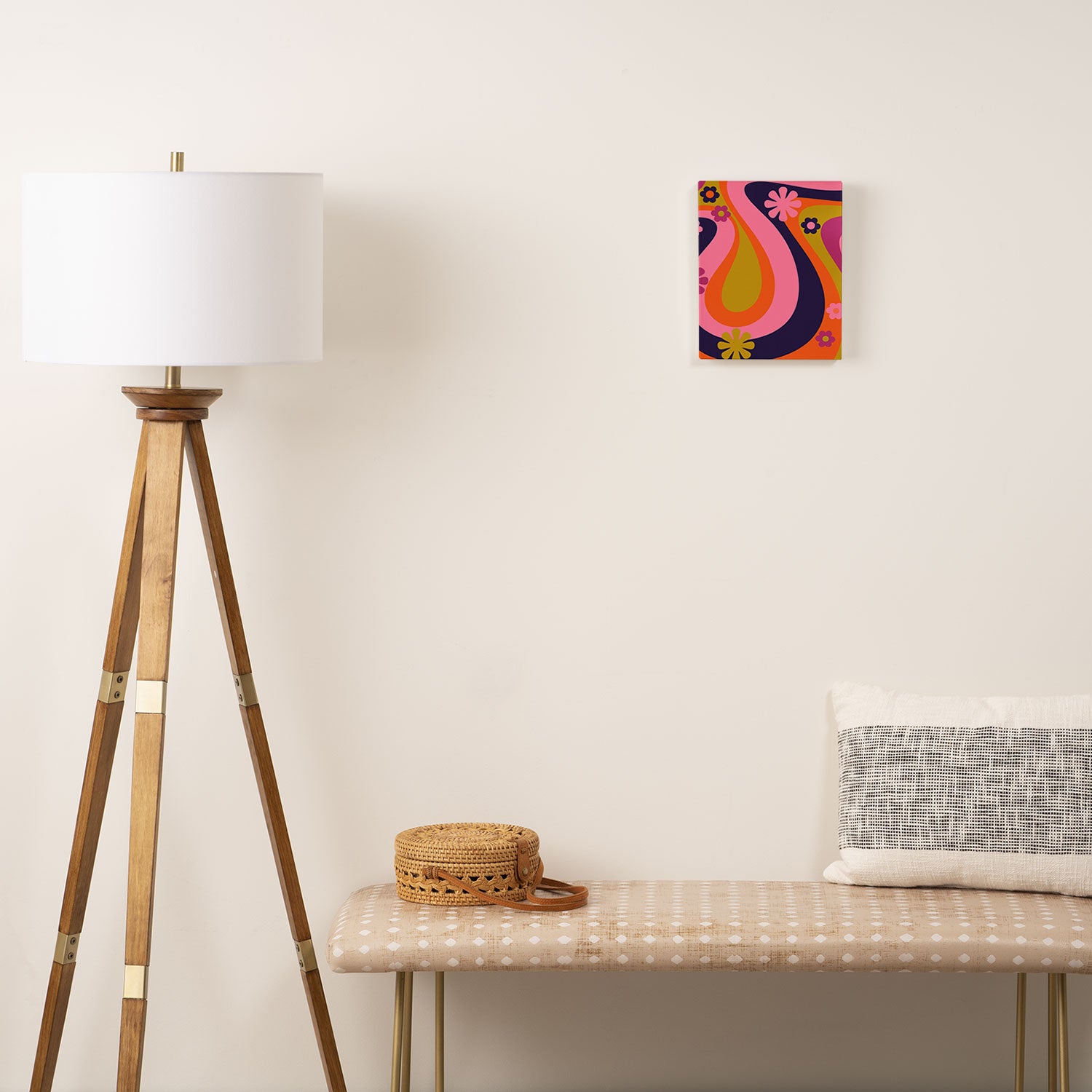 Too Groovy Retro Abstract Flower Power Pattern in Pink Lime Orange Magenta Blue Canvas Print Gallery Image 2