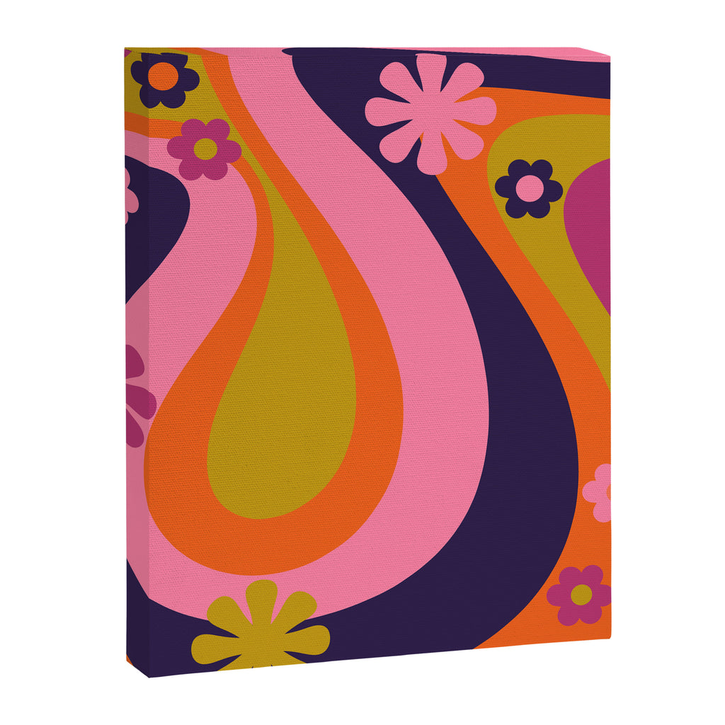 Too Groovy Retro Abstract Flower Power Pattern in Pink Lime Orange Magenta Blue Canvas Print Gallery Image 8