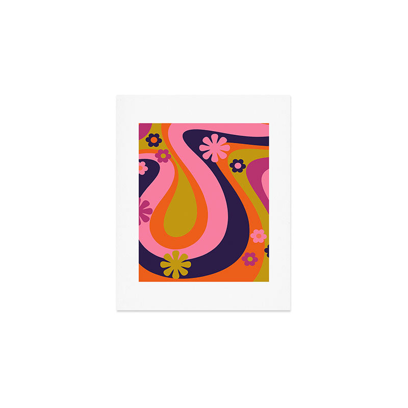 Too Groovy Retro Abstract Flower Power Pattern in Pink Lime Orange Magenta Blue Art Print Gallery Image 1
