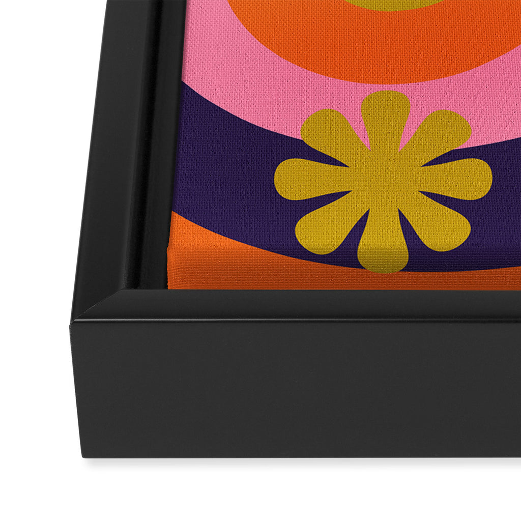Too Groovy Retro Abstract Flower Power Pattern in Pink Lime Orange Magenta Blue Framed Canvas Print Gallery Image 3