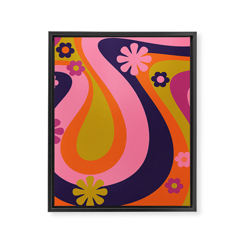 Too Groovy Retro Abstract Flower Power Pattern in Pink Lime Orange Magenta Blue Framed Canvas Print Gallery Image 8
