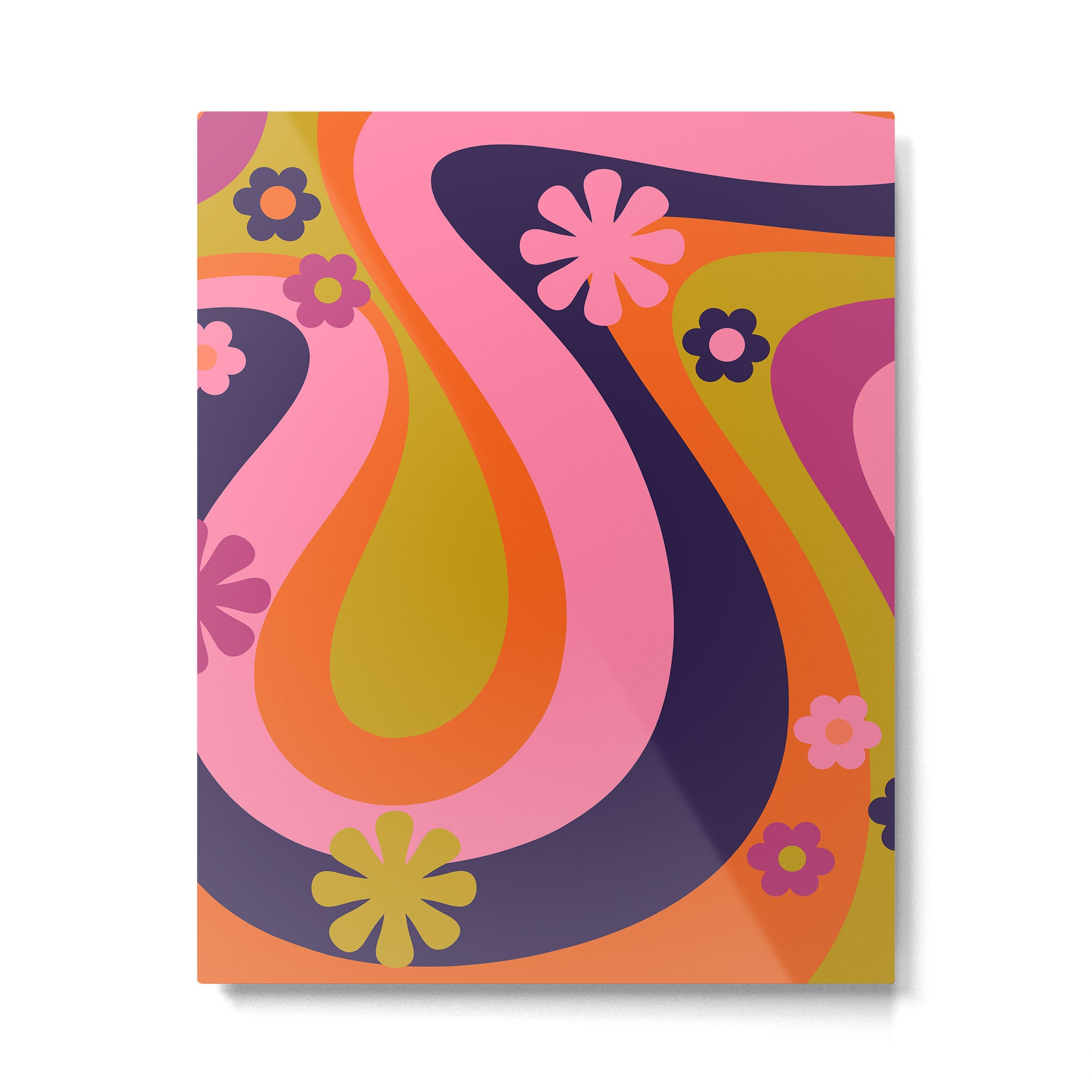 Too Groovy Retro Abstract Flower Power Pattern in Pink Lime Orange Magenta Blue Metal Print Gallery Image 6