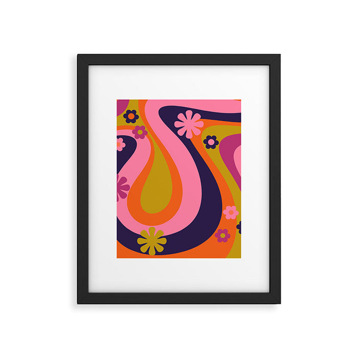 Too Groovy Retro Abstract Flower Power Pattern in Pink Lime Orange Magenta Blue Framed Art Print Gallery Image 1