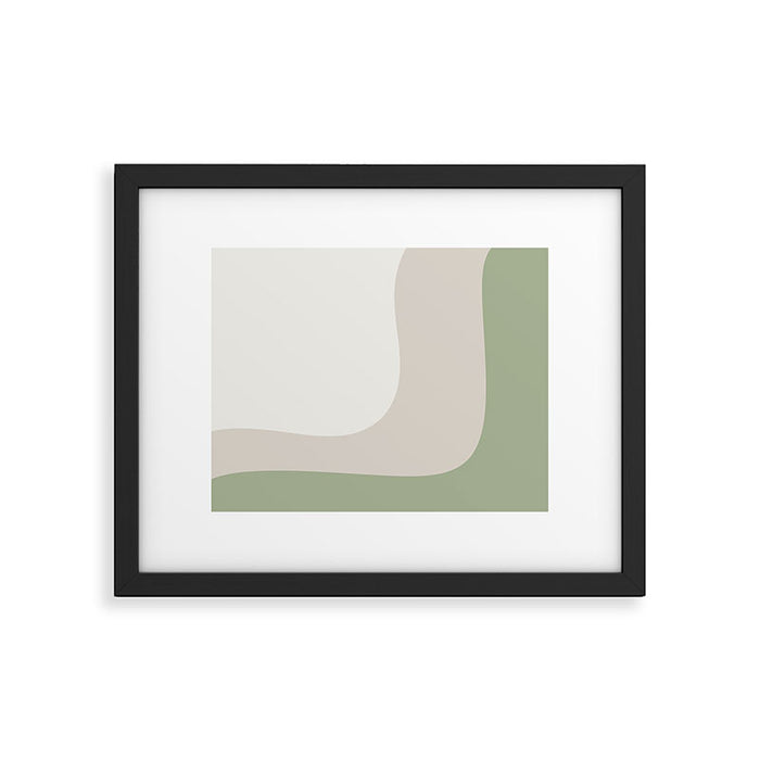 Triple Wave Modern Minimalist Abstract Pattern in Sage Green, Beige, and Cream Framed Art Print Gallery Image 1