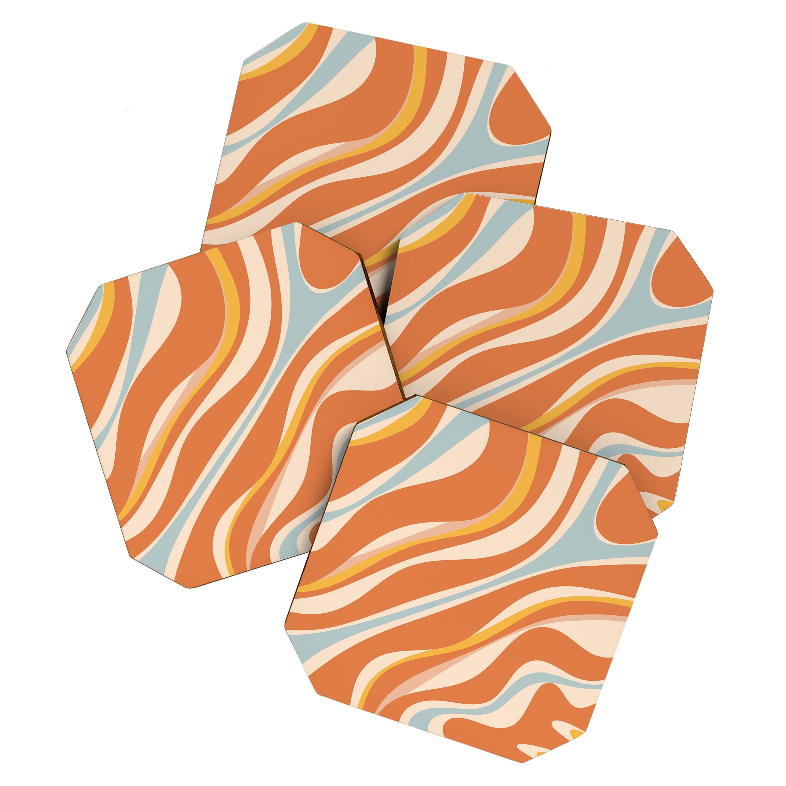 Trippy Dream Abstract Pattern Ice Blue Mustard Apricot Cream  Coaster Gallery Image 1