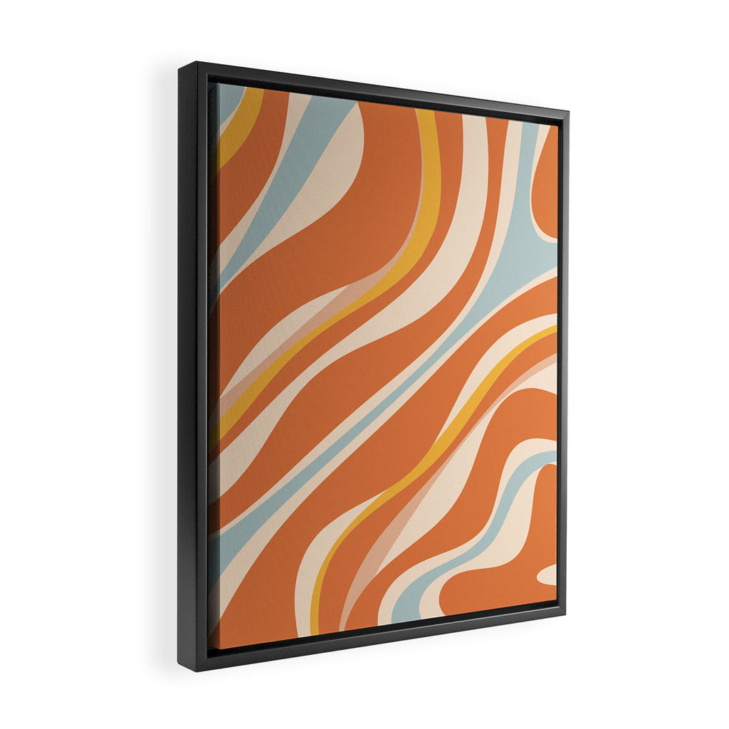 Trippy Dream Abstract Pattern Ice Blue Mustard Apricot Cream  Framed Canvas Print Gallery Image 2