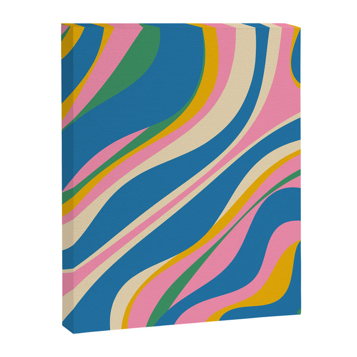 Trippy Dream Retro Pop Bright and Colourful Abstract Pattern Blue Pink Mustard Green Canvas Print Gallery Image 1