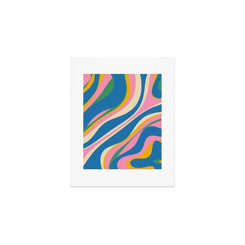 Trippy Dream Retro Pop Bright and Colourful Abstract Pattern Blue Pink Mustard Green Art Print Gallery Image 1