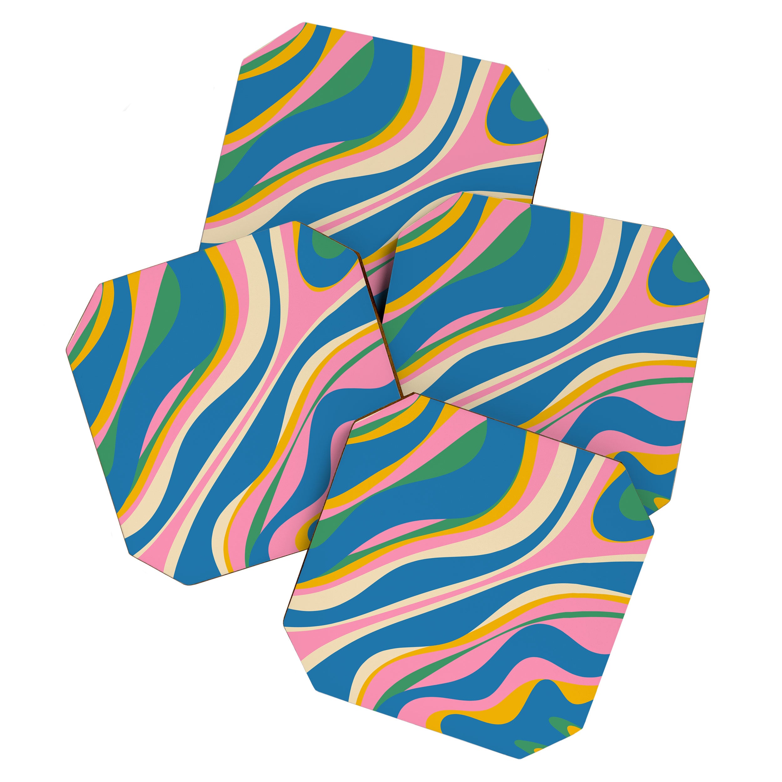 Trippy Dream Retro Pop Bright and Colourful Abstract Pattern Blue Pink Mustard Green Coaster Gallery Image 1