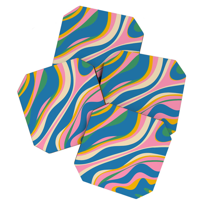 Trippy Dream Retro Pop Bright and Colourful Abstract Pattern Blue Pink Mustard Green Coaster Gallery Image 1