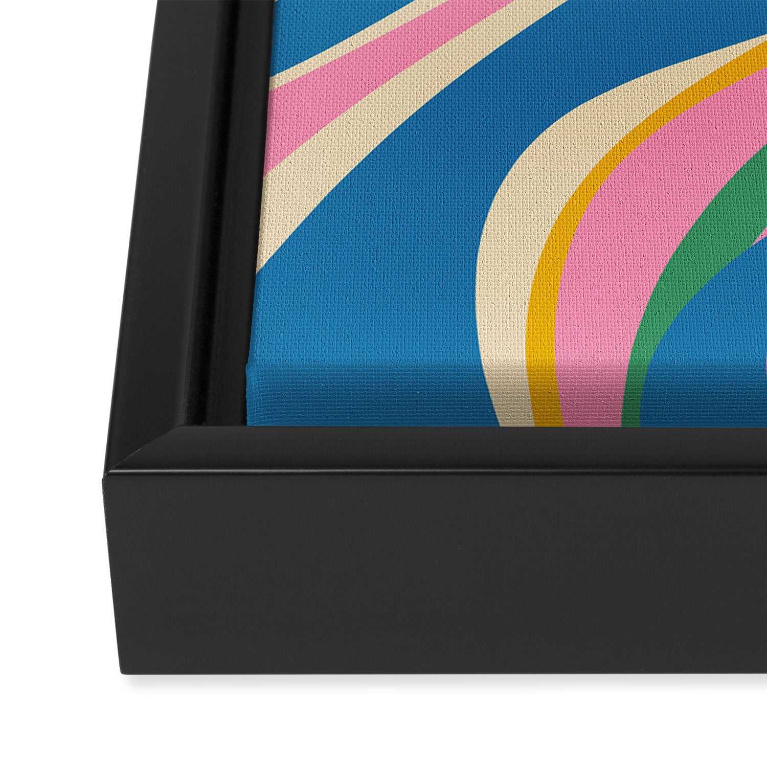 Trippy Dream Retro Pop Bright and Colourful Abstract Pattern Blue Pink Mustard Green Framed Canvas Print Gallery Image 3