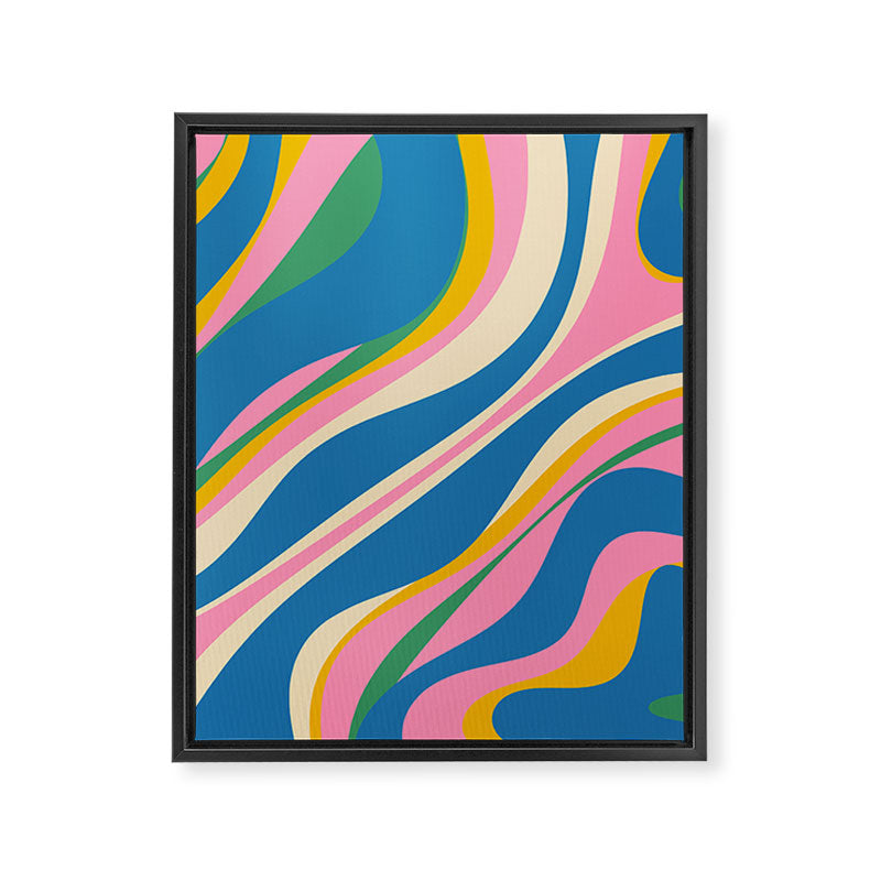 Trippy Dream Retro Pop Bright and Colourful Abstract Pattern Blue Pink Mustard Green Framed Canvas Print Gallery Image 8