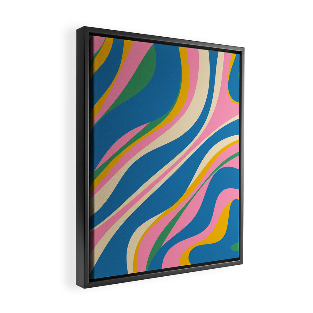 Trippy Dream Retro Pop Bright and Colourful Abstract Pattern Blue Pink Mustard Green Framed Canvas Print Gallery Image 2
