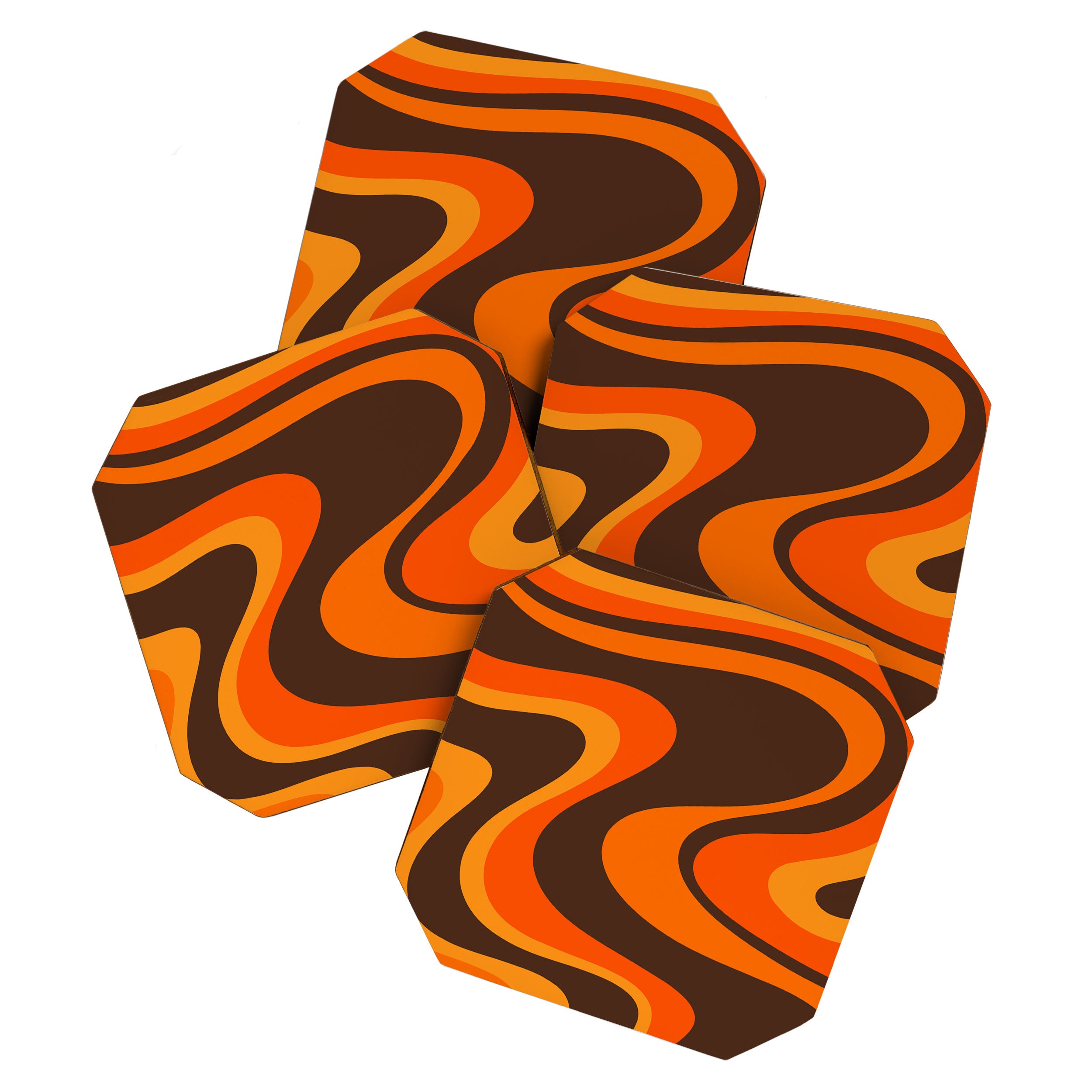 Trippy Dream Wave Machine Abstract Retro Swirl Pattern in 70s Brown and Orange Coaster Gallery Image 1
