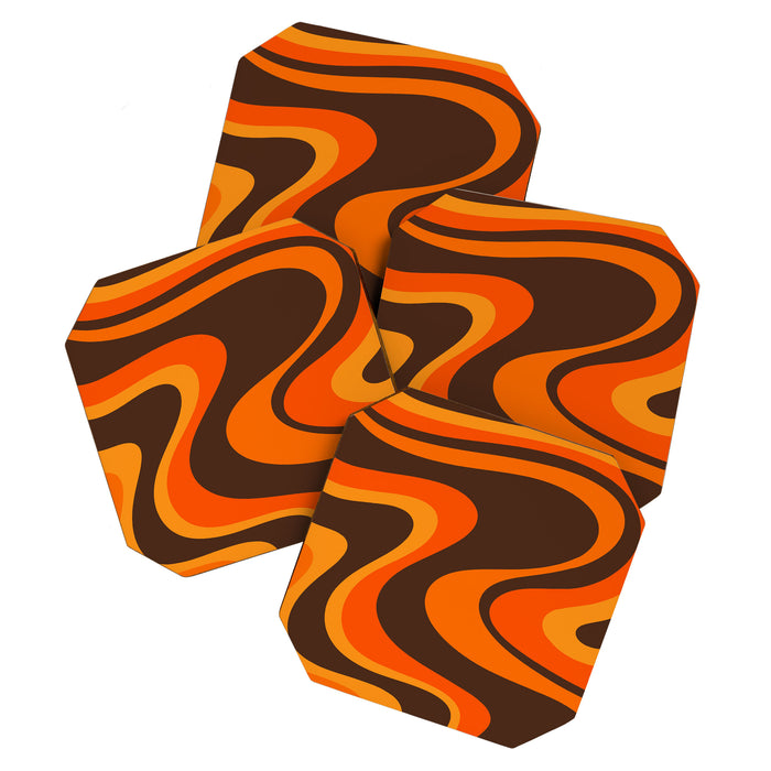 Trippy Dream Wave Machine Abstract Retro Swirl Pattern in 70s Brown and Orange Coaster Gallery Image 1