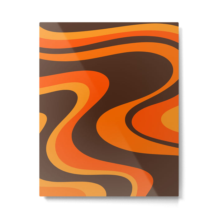 Trippy Dream Wave Machine Abstract Retro Swirl Pattern in 70s Brown and Orange Metal Print Gallery Image 1