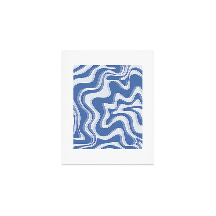 Trippy Glitch Blue Retro Liquid Swirl Abstract Pattern Art Print Gallery Image 1