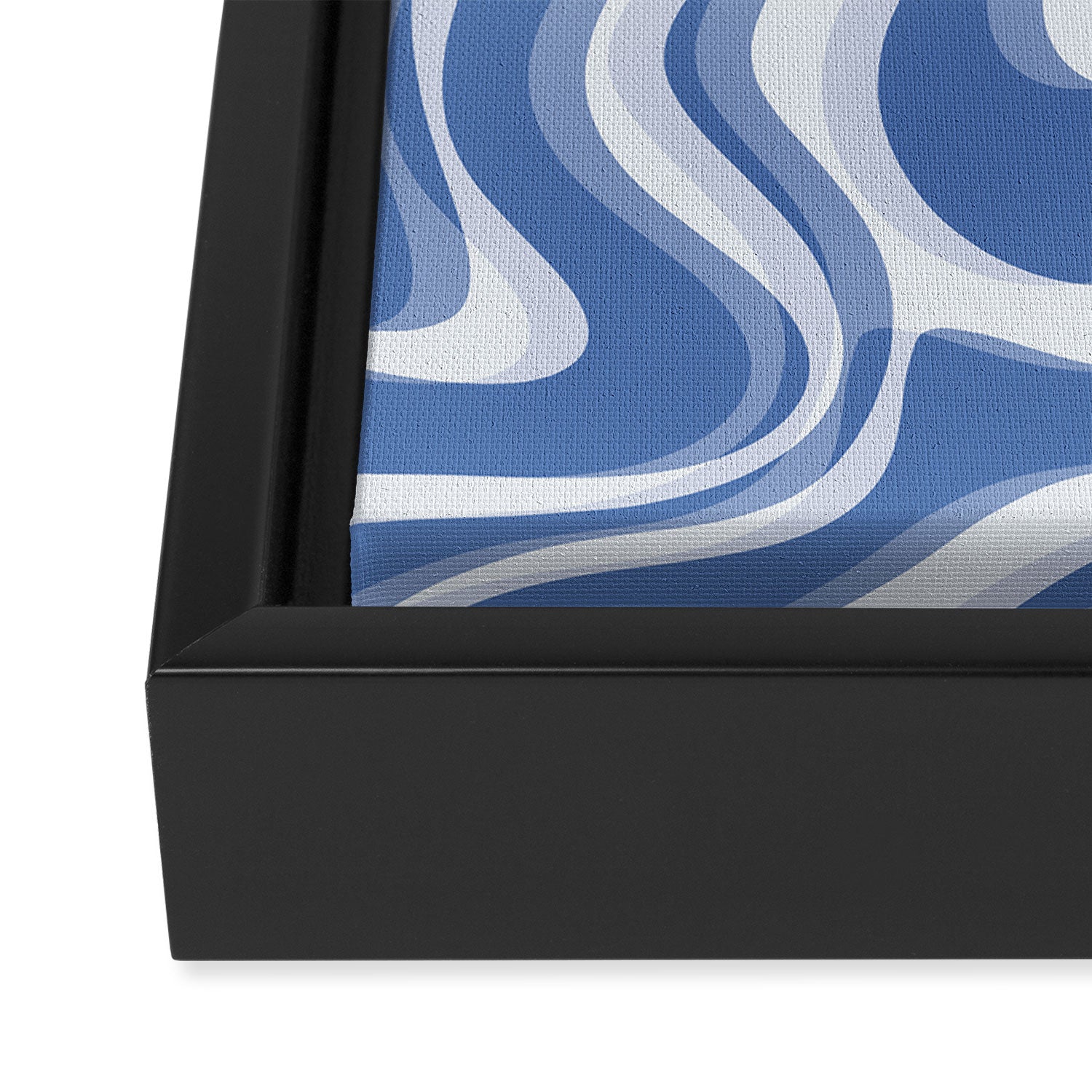 Trippy Glitch Blue Retro Liquid Swirl Abstract Pattern Framed Canvas Print Gallery Image 3