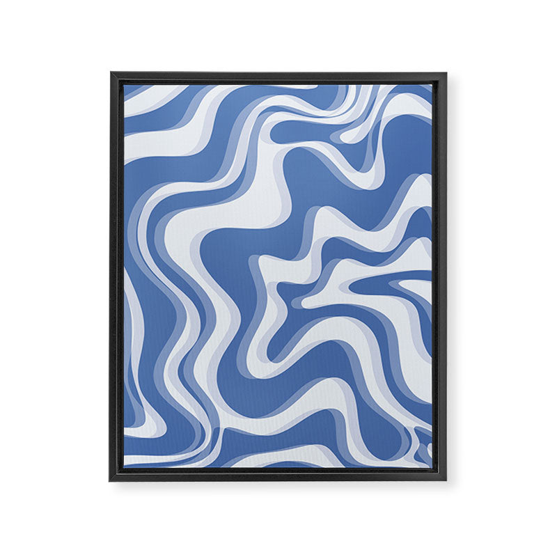 Trippy Glitch Blue Retro Liquid Swirl Abstract Pattern Framed Canvas Print Gallery Image 6