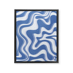 Trippy Glitch Blue Retro Liquid Swirl Abstract Pattern Framed Canvas Print Gallery Image 6
