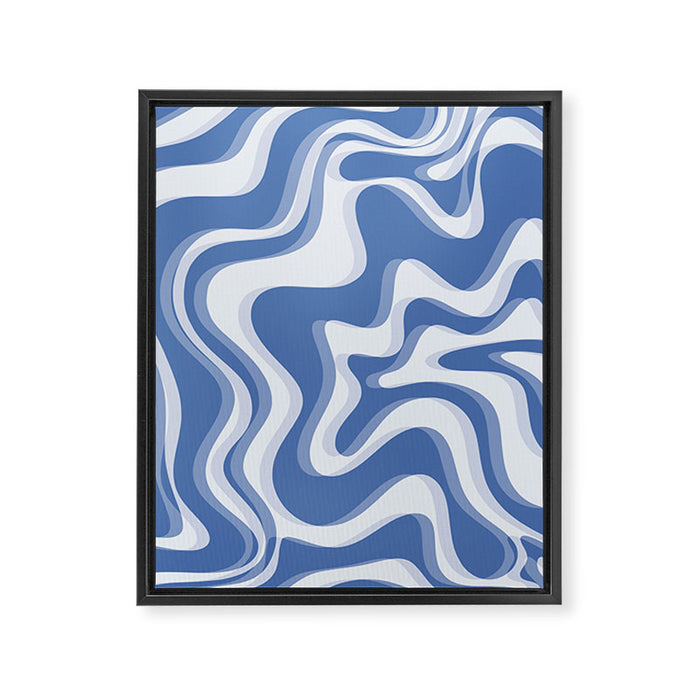 Trippy Glitch Blue Retro Liquid Swirl Abstract Pattern Framed Canvas Print Gallery Image 1