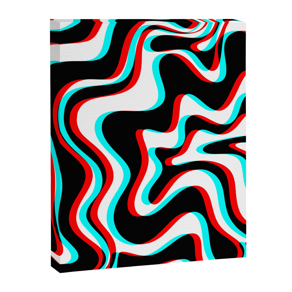 Trippy Glitch Retro Liquid Swirl Abstract Pattern Black White Red Cyan Canvas Print Gallery Image 8